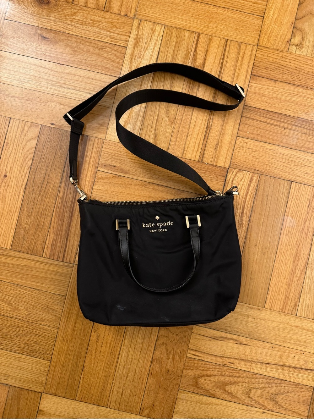 kate spade black nylon crossbody with gold hardware